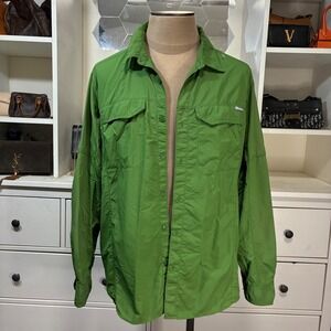 Columbia Sportswear Men's Green Long Sleeve Button Up Shirt Outdoor Size L